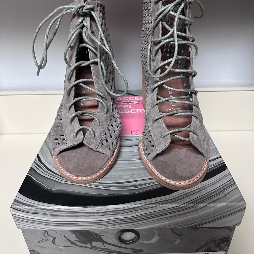 Jeffrey Campbell Taupe Lace-Up Boots